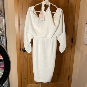 House of CB Cream Draped Halter Midi Dress Size S NWT